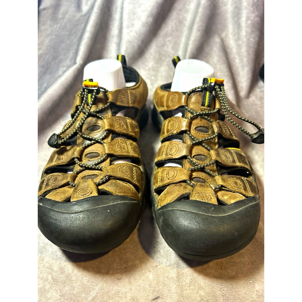 KEEN Men's Brown/Black Leather Sport Sandals Waterproof Drawstring Rubber Sole